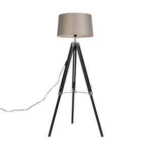 Stojaca lampa trojnožka čierna s tienidlom 45 cm ľanové taupe vyobraziť
