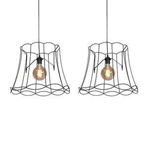 Sada 2 retro závesných svietidiel čiernych 50 cm - Granny Frame vyobraziť