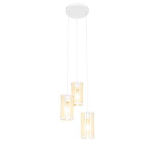 Orientálne závesné svietidlo biele s ratanom 3-svetlo okrúhle - Akira vyobraziť