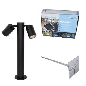 Vonkajšia lampa čierna so zemným hrotom a káblovou priechodkou 45 cm 2-svetlá IP44 - Duo vyobraziť