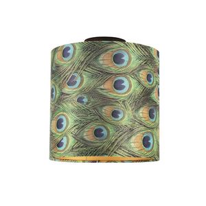 Stropné svietidlo s tienidlom z zamatu s pávím perím so zlatom 25 cm - Combi čierna vyobraziť