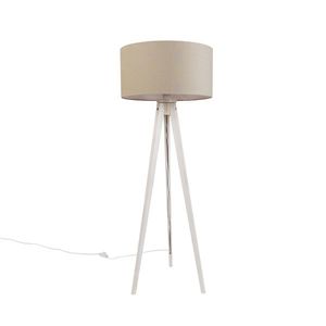 Stojacia lampa Tripod biela so svetlohnedým látkovým tienidlom 50 cm - Tripod Classic vyobraziť