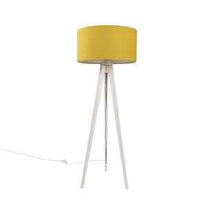 Stojacia lampa s trojnožkou biela so žltým látkovým tienidlom 50 cm - Tripod Classic vyobraziť