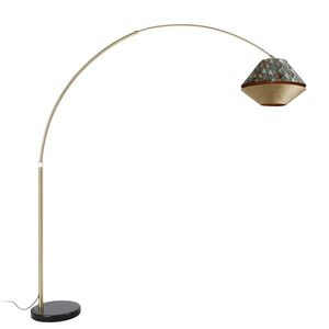 Mosadzná oblúková lampa s dvojitým zamatovým tienidlom s dizajnom listov a béžovou farbou - XXL vyobraziť