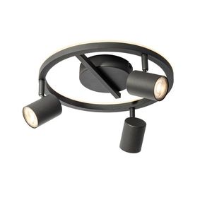 Stropný reflektor čierny GU10 50mm 3-svetelný okrúhly vrátane podsvietenia - Back Up vyobraziť