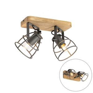 Priemyselné bodové svetlo tmavosivé s dreveným nastaviteľným 2-svetlom - Arthur vyobraziť