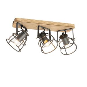 Priemyselné bodové svetlo tmavosivé s dreveným nastaviteľným 3-svetlom - Arthur vyobraziť