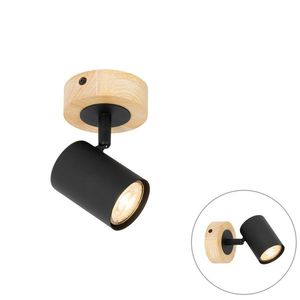 Moderný reflektor čierny s drevom naklápateľný - Jeana vyobraziť