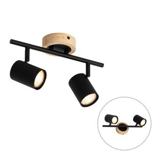 Moderné bodové svetlo čierne s dreveným sklonom 2-žiarovkové - Jeana vyobraziť
