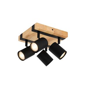 Stropné svietidlo čierne so drevom 4-svetlo nastaviteľné obdĺžnikové - Jeana vyobraziť