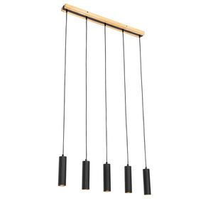 Moderné závesné svietidlo čierne s drevenými prvkami 5-žiarovkové - Jeana vyobraziť