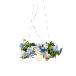 Bohemian závesná lampa čierna s farebnými kvetmi modrá a biela - Flower Power vyobraziť