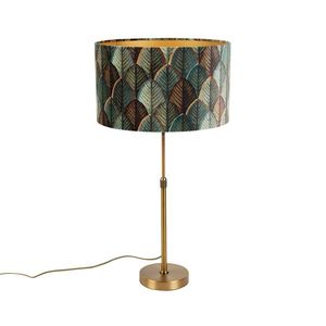 Stolová lampa bronzová s velúrovým tienidlom s dizajnom listov a zlatým vnútorným povrchom - Parte vyobraziť