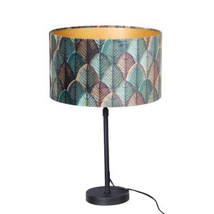 Stolová lampa čierna s plyšovým tienidlom s dizajnom listov a zlatým vnútorným priestorom - Parte vyobraziť