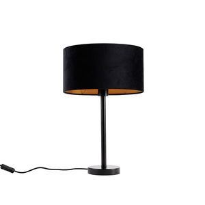 Stolová lampa čierna s oválnym zamatovým tienidlom čiernym 35 cm - Simplo vyobraziť