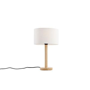 Stolná lampa Drevo s oválnym ľanovým tienidlom biela 25cm - Mels vyobraziť