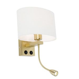 Nástenná lampa mosadz s oválnym ľanovým tienidlom bielym 25 cm - Brescia Combi vyobraziť