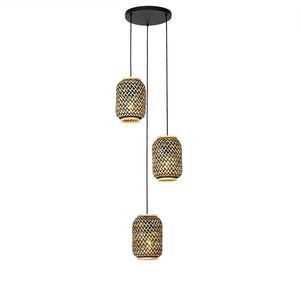 Orientálna závesná lampa bambusová s čiernou 3-svetlo - Yvonne vyobraziť