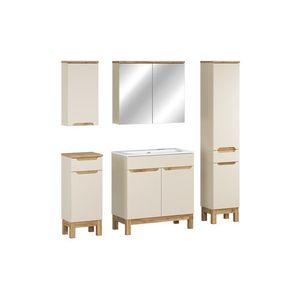 Koupelnová sestava Bali Sky se zápustným umyvadlem, skříňkami a zrcadlem 80 cm kašmírová/dub wotan vyobraziť