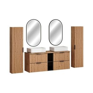 Koupelnová sestava Casad Magic s deskou, umyvadly, skříňkami a LED zrcadlem 140 cm dub wotan vyobraziť