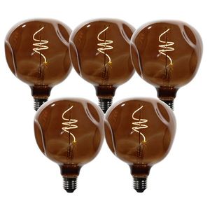 Sada 5 stmievateľných LED žiaroviek E27 T125 hnedá 4W 120 lm 1800K vyobraziť