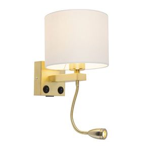 Zlatá nástenná lampa USB s bielym tienidlom - Brescia Combi vyobraziť