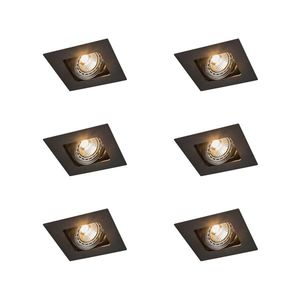 Sada 6 štvorcových zapustených bodových svetiel čierna nastaviteľná - Artemis vyobraziť