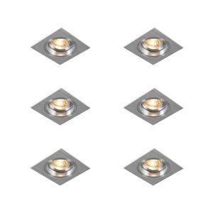 Sada 6 zapustených bodových svetiel štvorcových hliníkových nastaviteľných - Chuck vyobraziť