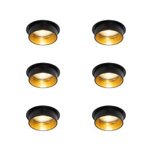 Sada 6 moderných zapustených bodových svetiel čierna so zlatým interiérom - Insta vyobraziť