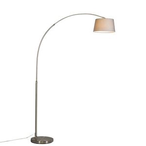 Moderná oblúková lampa oceľ s sivým látkovým tienidlom - Arc Basic vyobraziť