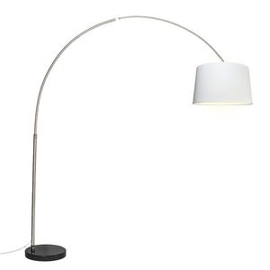 Oceľová oblúková lampa s bielym textilným tienidlom 45 cm - XXL vyobraziť