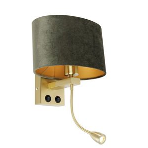 Nástenná lampa mosadz s oválnym zamatovým tienidlom zelená 25 cm - Brescia Combi vyobraziť