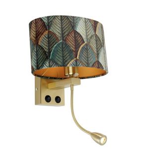 Nástenná lampa mosadz s oválnym zamatovým tienidlom s dizajnom listov 25 cm - Brescia Combi vyobraziť