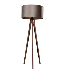 Stojacia lampa na troch nohách z orechového dreva s tienidlom z taupe zamatu 50 cm - Tripod Classic vyobraziť