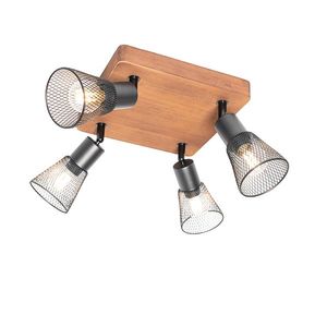 Priemyselné bodové svetlo čierne s drevom 4-svetlo - Kristina vyobraziť