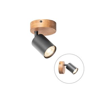 Priemyselný reflektor čierny s drevom naklápateľný - Jeana vyobraziť