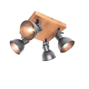 Priemyselné bodové svetlo čierne s dreveným naklápacím 4-svetlo - Tommy vyobraziť