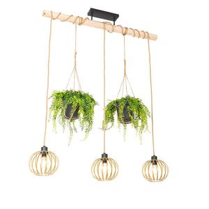 Rustikálny závesný luster zlatý s drevom 3-svetlo - Yura vyobraziť