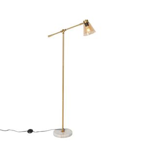 Stojaca lampa v štýle Art Deco bronzová s mramorom a jantárovým sklom - Nina vyobraziť
