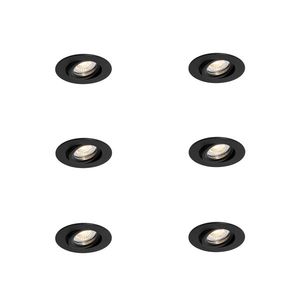 Sada 6 zapustených bodových svetiel čierna, naklápateľná 6, 5 cm vrátane LED IP54 Ultra Slim - Pupil vyobraziť