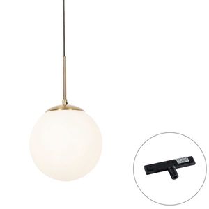 Art Deco hanglamp goud met opaal glas incl. rail adapter zwart 1-fase - Slimline Flore vyobraziť
