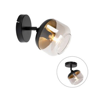 Dizajnové bodové svetlo čierne so zlatom a dymovým sklom - Kyan vyobraziť