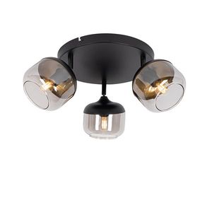 Dizajnové bodové svetlo čierne so zlatom a dymovým sklom 3-svetlo okrúhle - Kyan vyobraziť