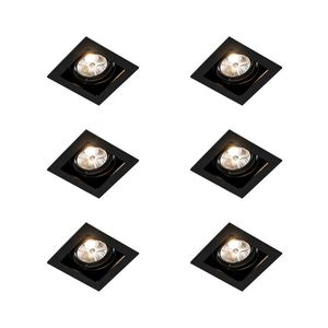 Sada 6 nastaviteľných štvorcových zabudovaných bodových svetiel čiernych - Artemis 70 vyobraziť