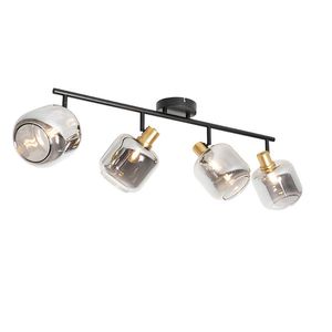 Inteligentný stropný reflektor čierny so zlatom a dymovým sklom 4-svetlá vrátane 4 Wifi P45 - Zuzanna vyobraziť