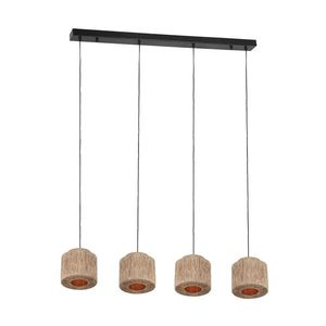 Japandi závesná lampa čierna s hnedým lanom 4-svetlá - Smilla vyobraziť