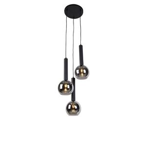 Moderné závesné svietidlo čierne s dymovým sklom 3-svetlá - Clayton vyobraziť