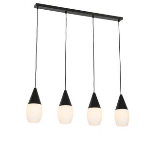 Moderné závesné svietidlo čierne s opálovým sklom 4-svetlo - Drop vyobraziť