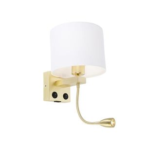 Zlatá nástenná lampa s USB a bielym tienidlom 18 cm - Brescia Combi vyobraziť