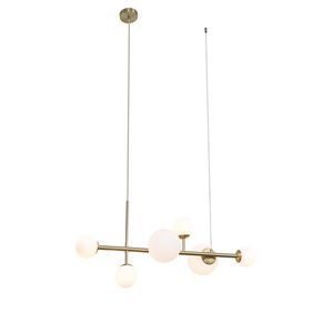 Hotelová elegantná závesná lampa zlatá s opálovým bielym sklom 6-svetiel - Monaco vyobraziť